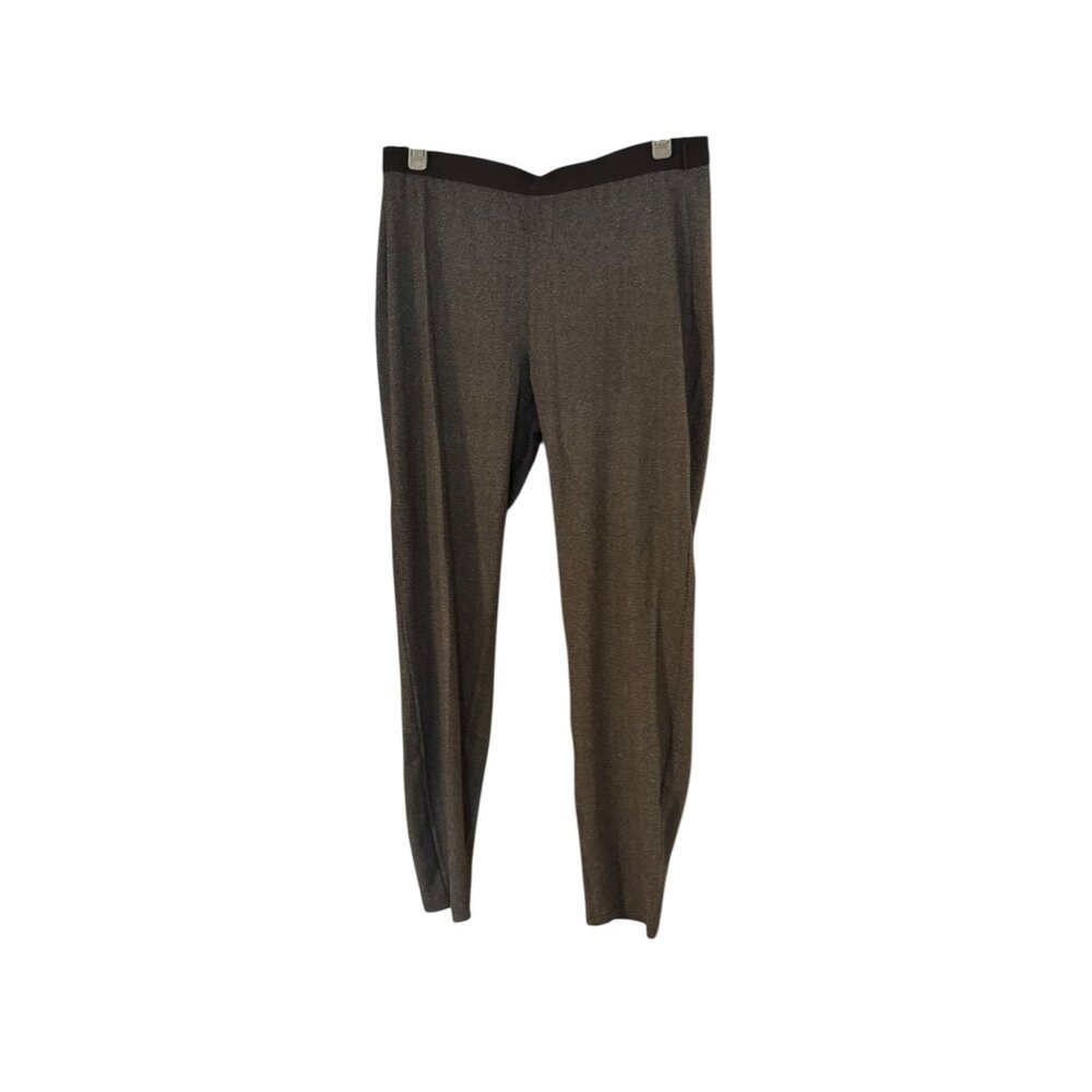 Eileen Fisher Herringbone Pant Size Large Womens Tailored Black Gray Pull On